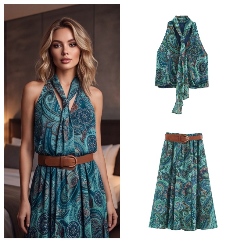 Women Electronic Accessories - Vintage Printed Belt Long Skirts Two